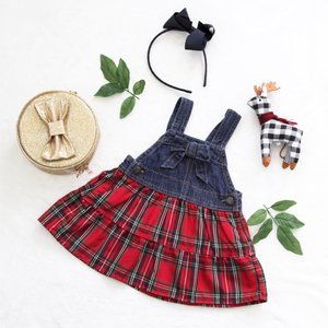 Red Plaid Overall Infant Dress